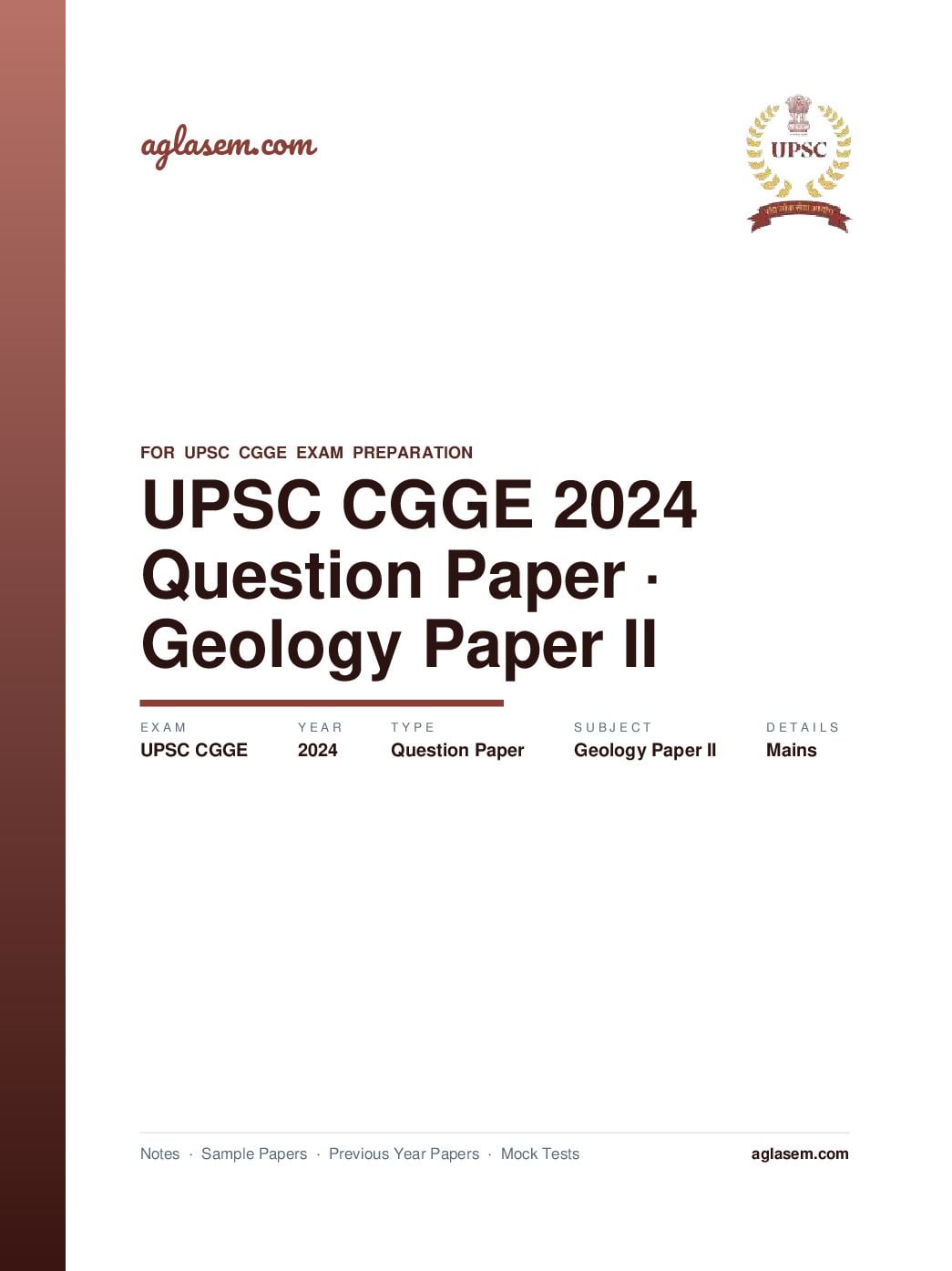 UPSC CGGE 2024 (Mains) Question Paper Geology Paper II - Page 1 of 5