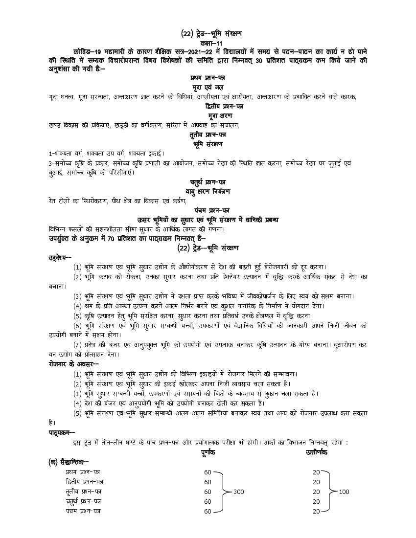 UP Board Class 11 Syllabus 2022 Trade Soil Conservation - Page 1