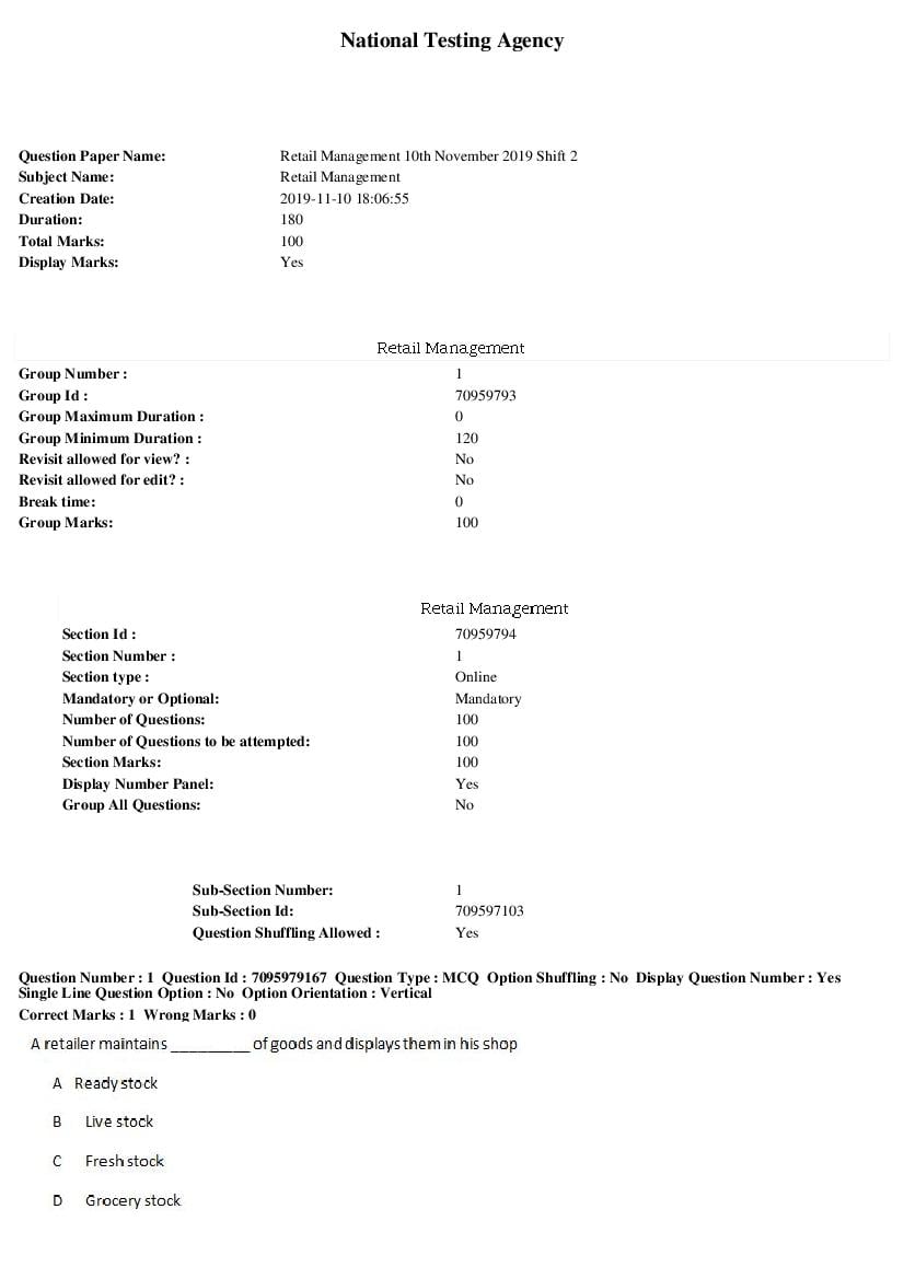 retail management question paper with case study