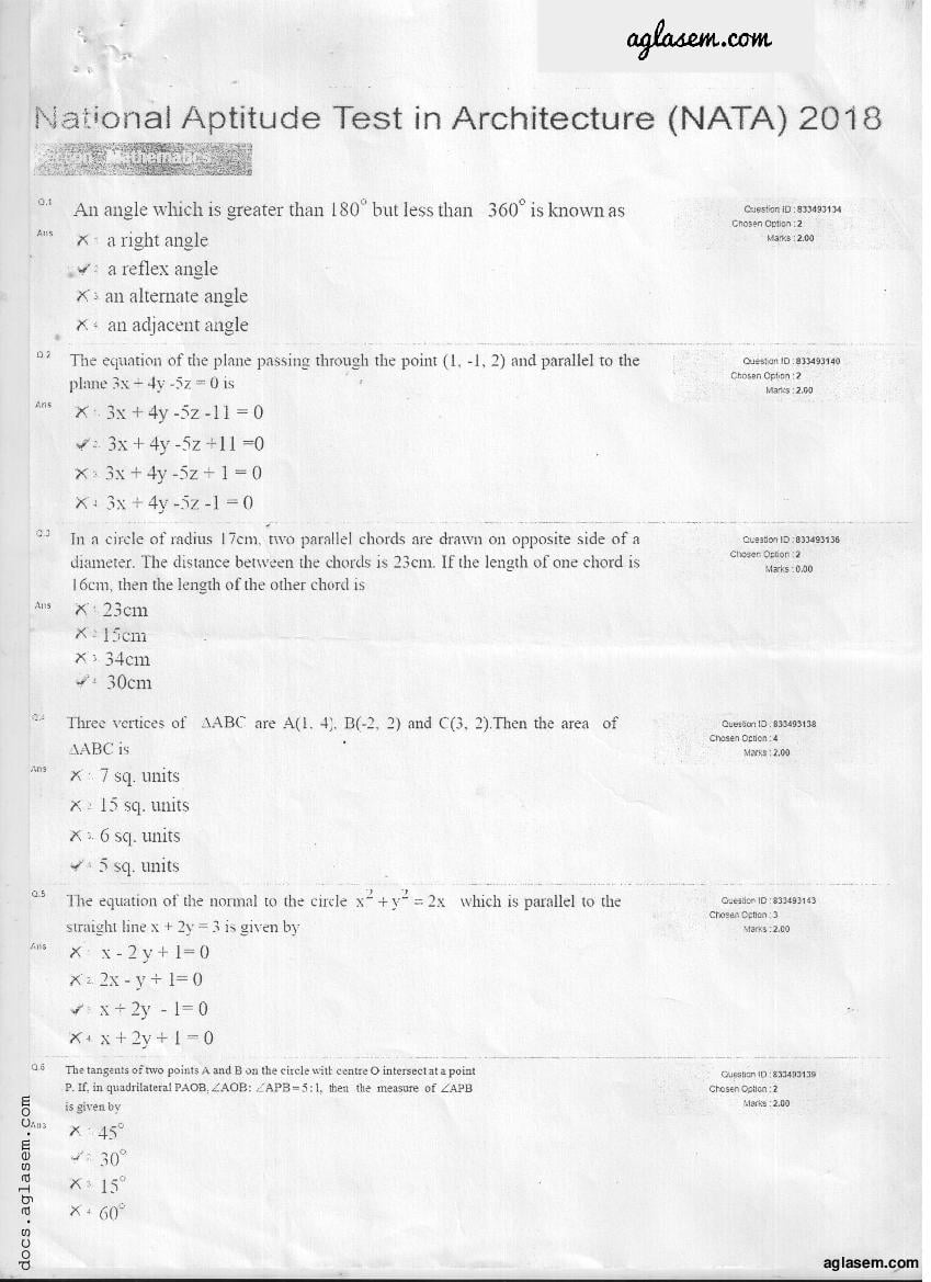 NATA 2018 Question Paper with Answer Key - Page 1
