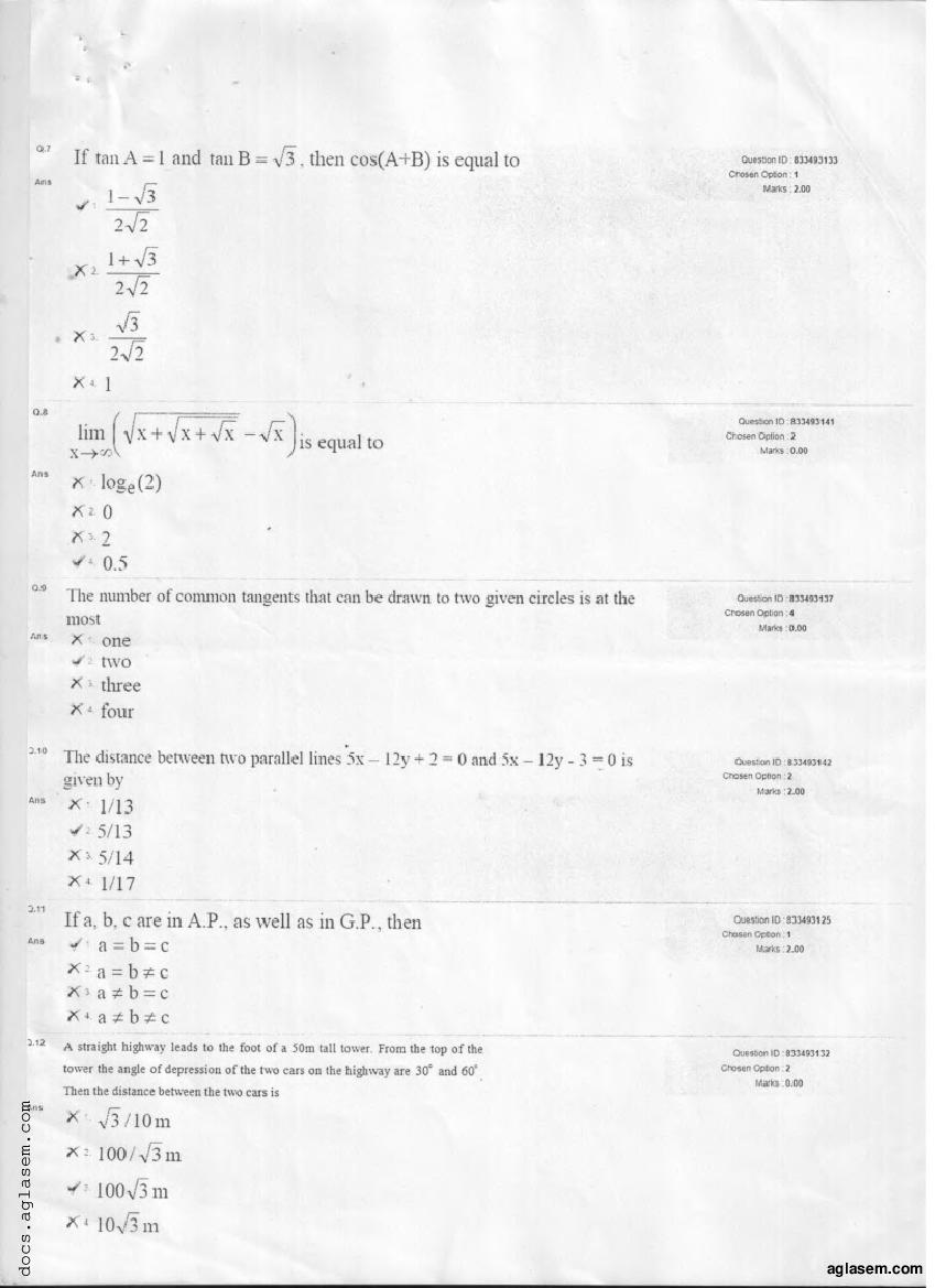 NATA 2018 Question Paper PDF with Answer Key