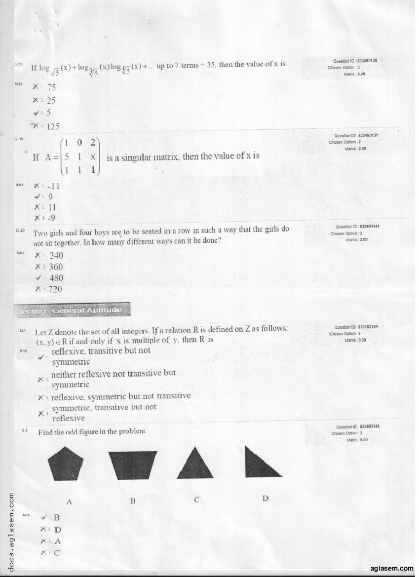 NATA 2018 Question Paper PDF with Answer Key