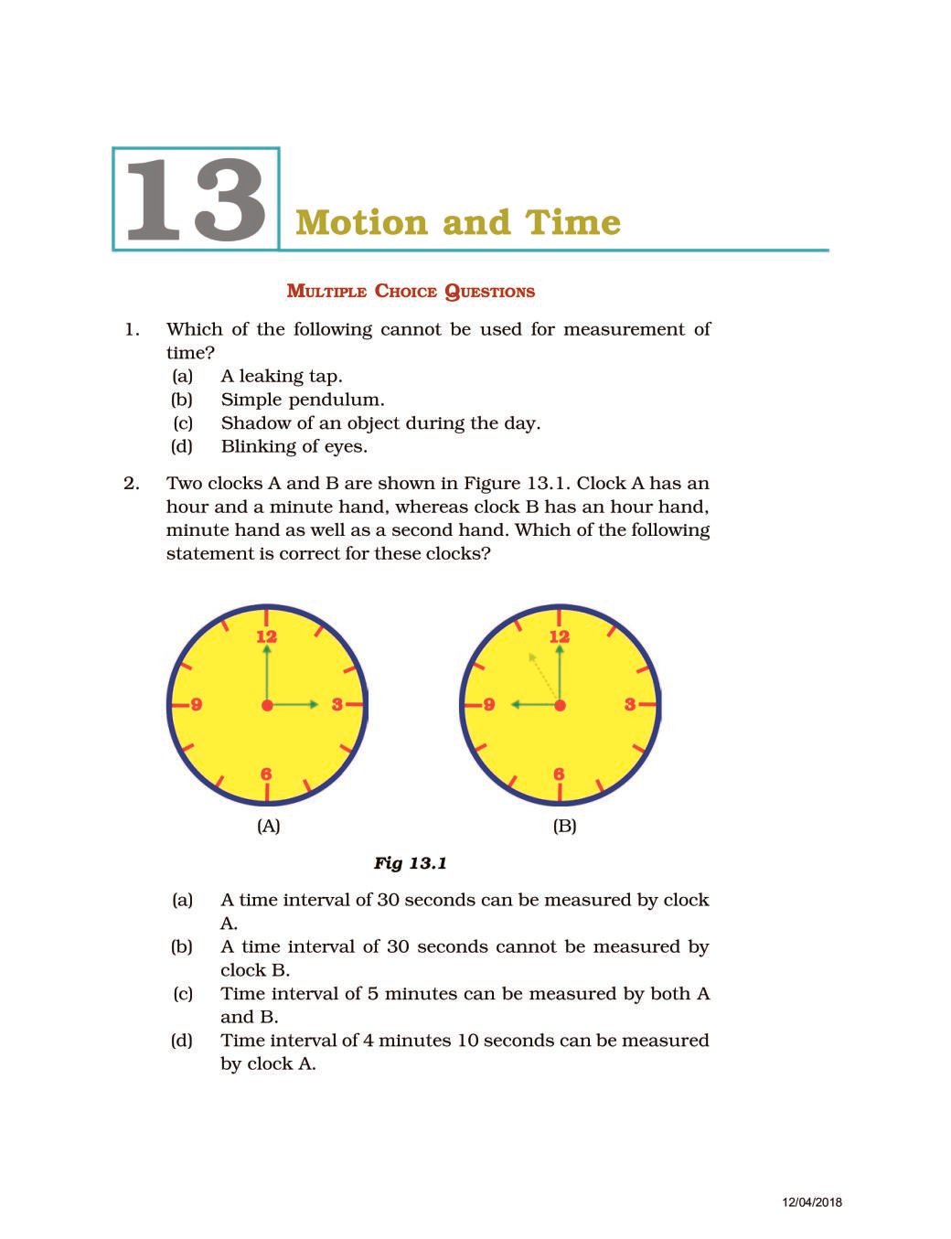 NCERT Exemplar Class 07 Science Unit 13 Motion and Time - Page 1