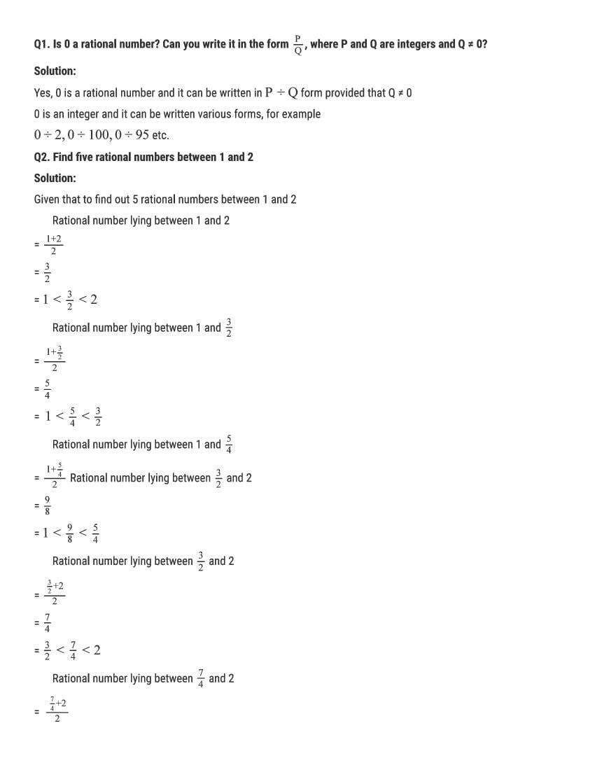 RD Sharma Solutions Class 9 Chapter 1 Number System Excercise 1.1 - Page 1