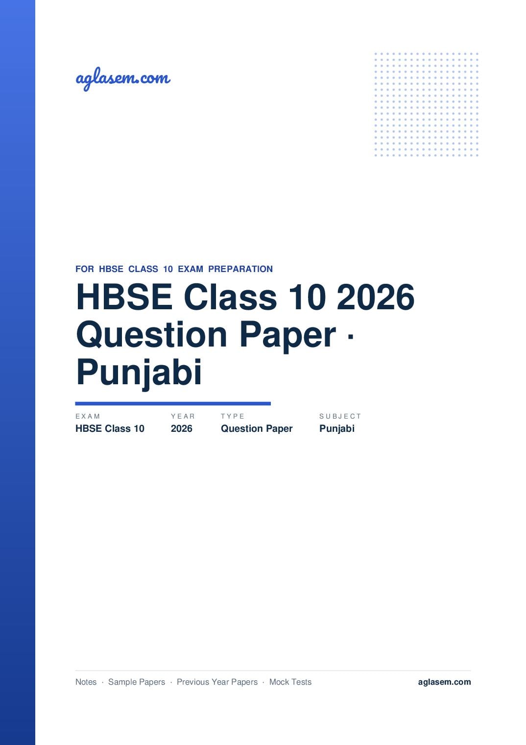 HBSE Class 10 Question Paper 2026 Punjabi - Page 1 of 9