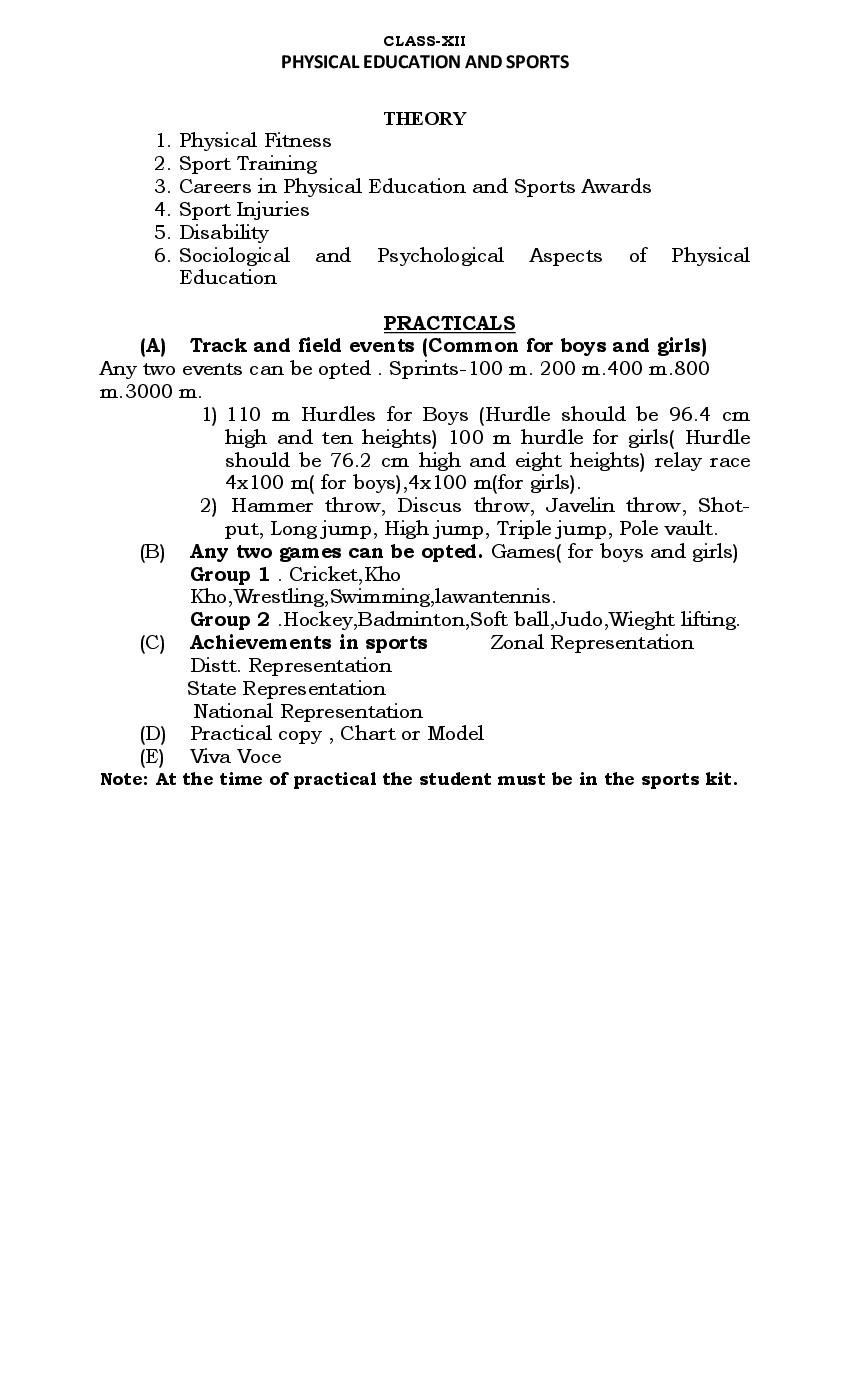 PSEB Syllabus 2021-22 for Class 12 Physical Education & Sports - Page 1