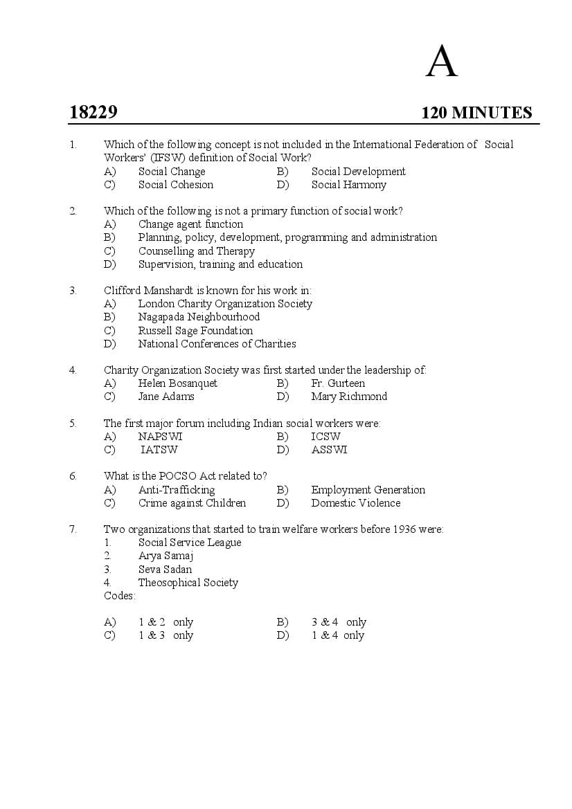 Kerala SET 2018 Feb Question Paper Social Work - Page 1 of 17