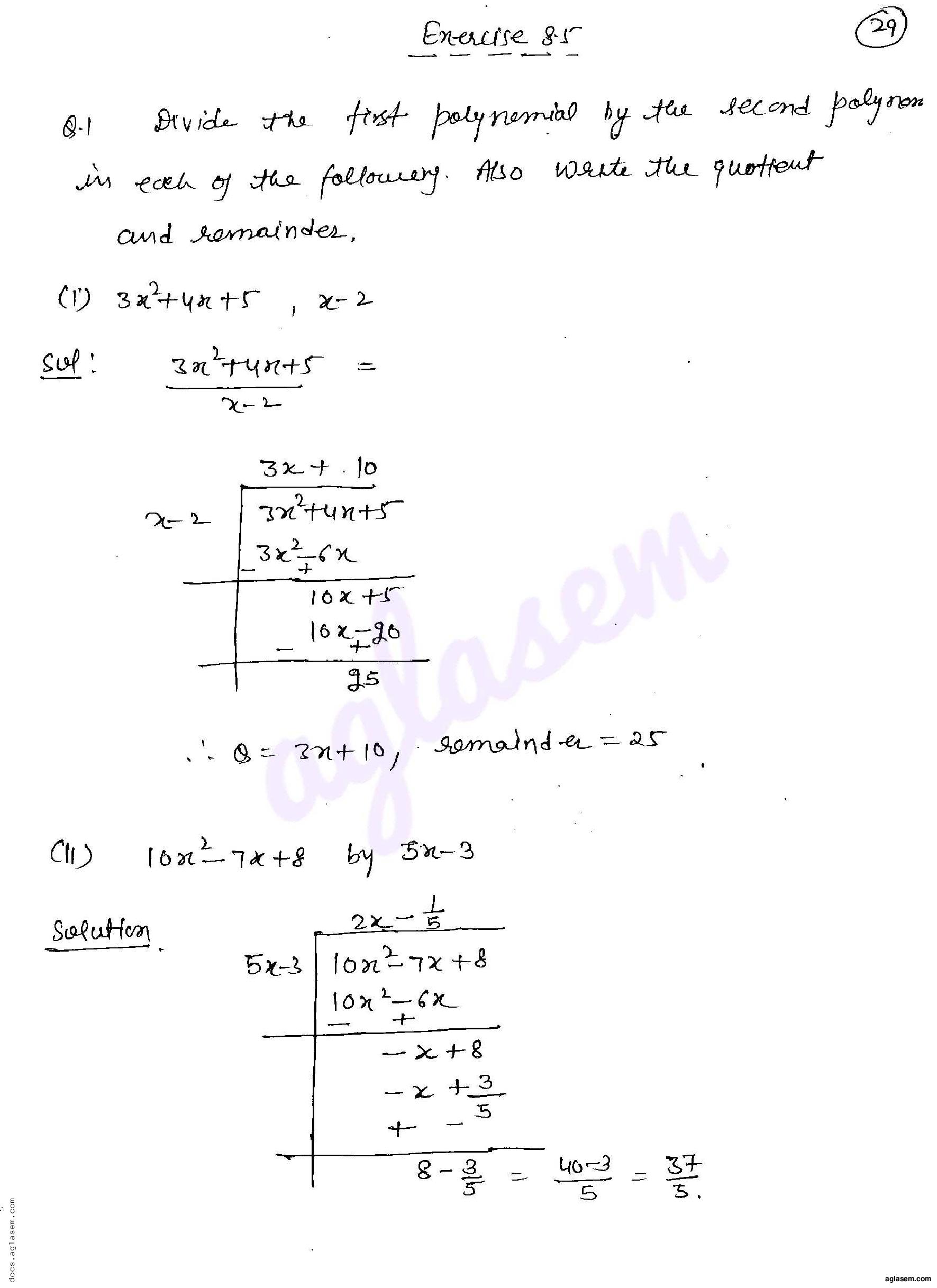 RD Sharma Solutions Class 8 Chapter 8 Division of Algebraic Expressions Exercise 8.5 - Page 1