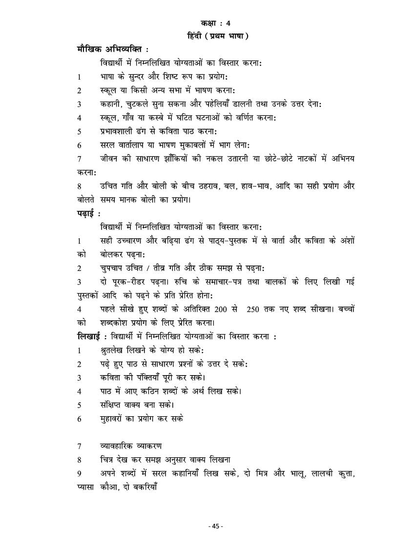 PSEB 4th Class Syllabus 2023 Hindi 2nd Language - Page 1