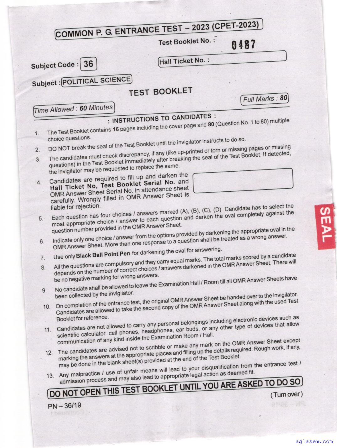 Odisha CPET 2023 Question Paper Political Science - Page 1 of 16