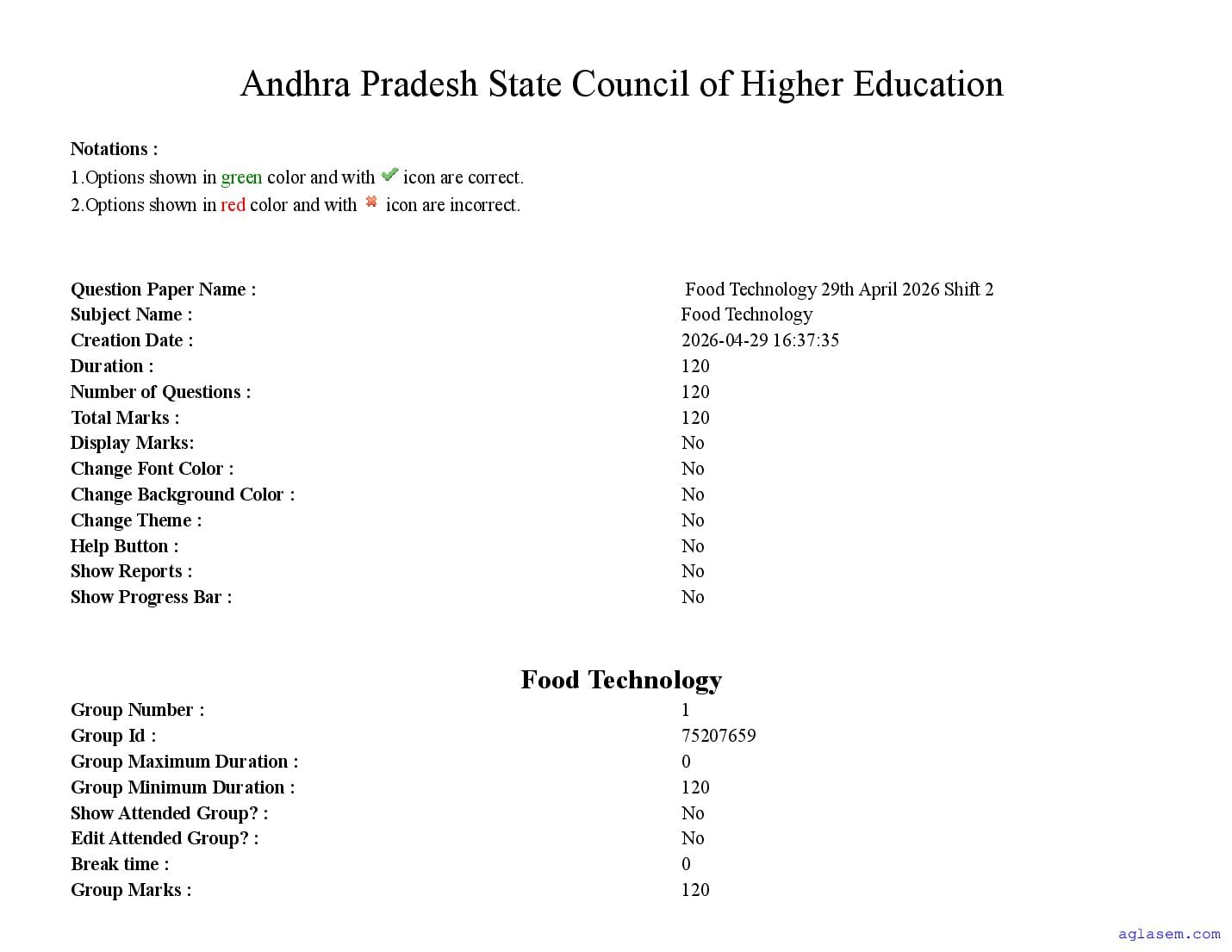 AP PGECET 2026 Question Paper for Food Technology - Page 1 of 68
