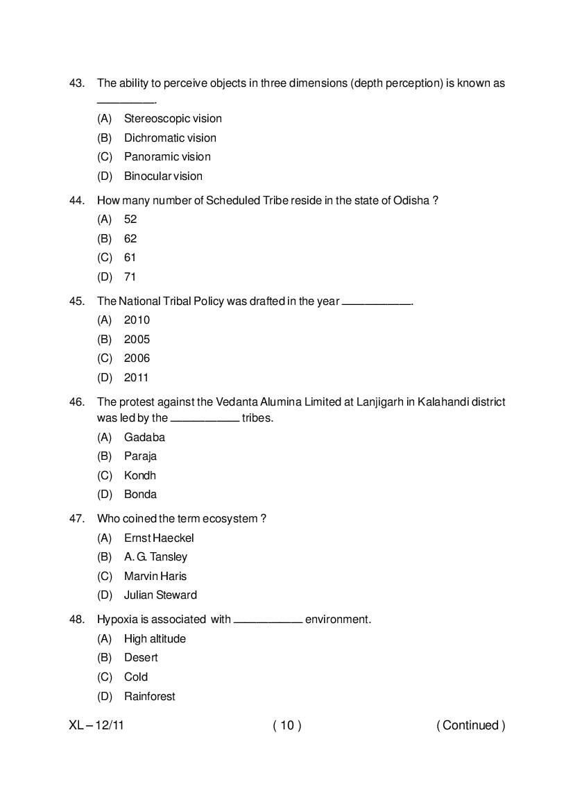 Odisha CPET 2020 Question Paper PDF (Subject-wise, 47 Papers)