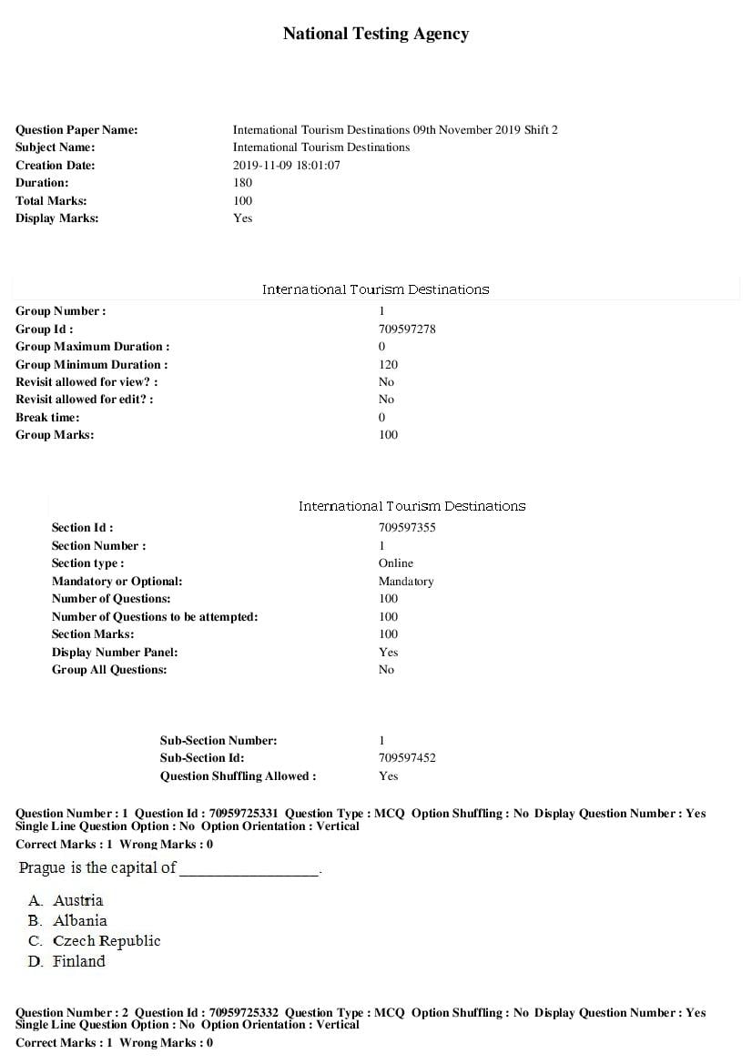 SWAYAM 2019 Question Paper International Tourism Destinations - Page 1 of 21