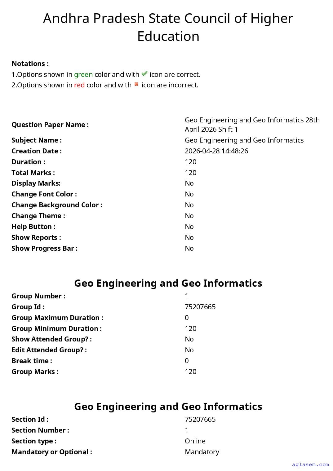 AP PGECET 2026 Question Paper for Geo Engineering and Geo Informatics - Page 1 of 50