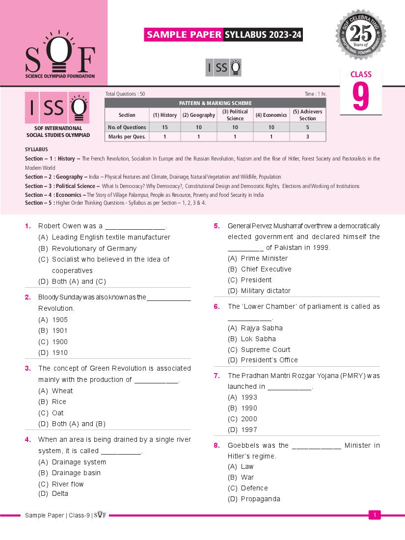 SOF ISSO Sample Papers 2024 Class 9 - Page 1