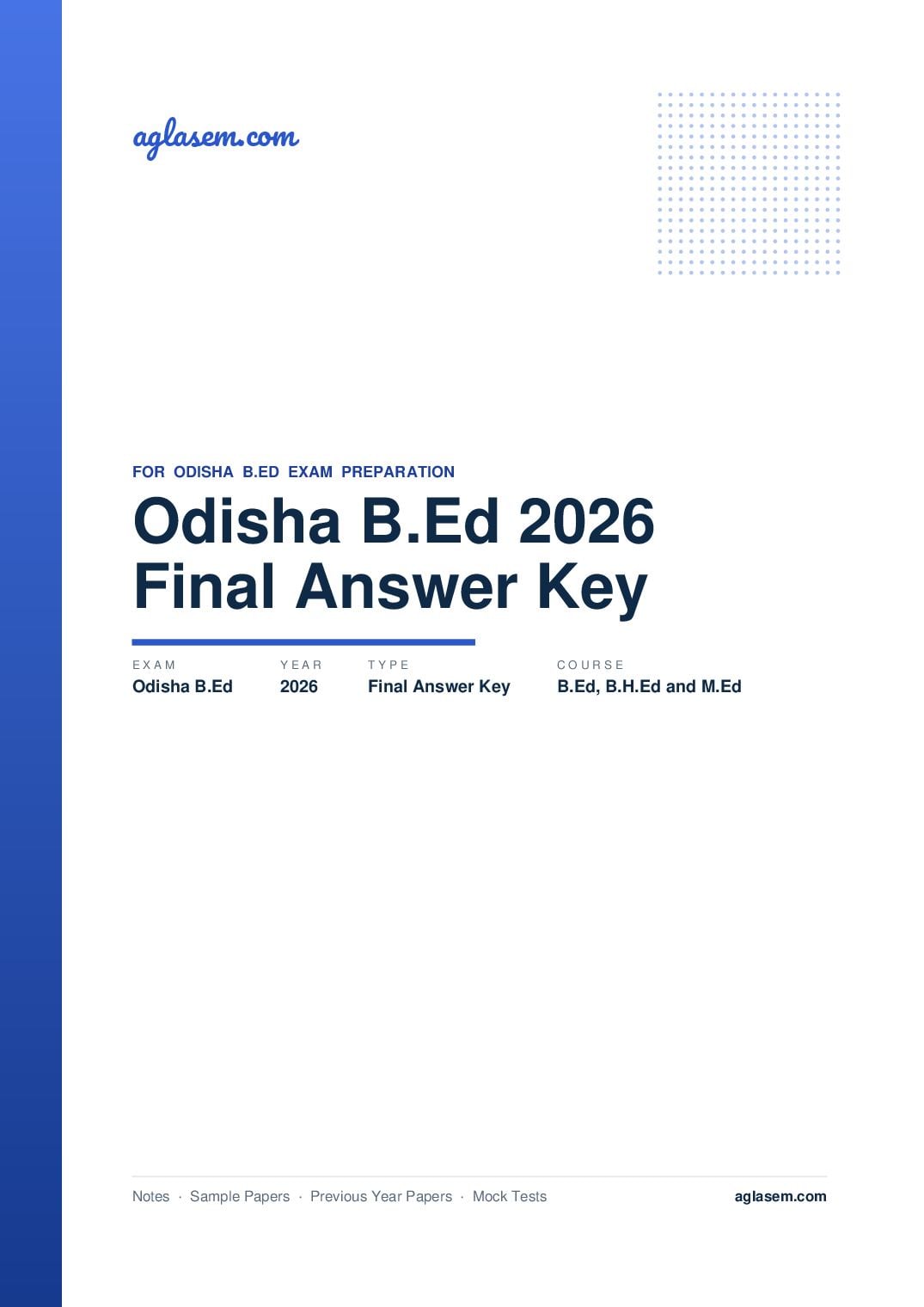 Odisha B.Ed 2026 Answer Key (Final) for B.Ed, B.H.Ed and M.Ed - Page 1 of 7