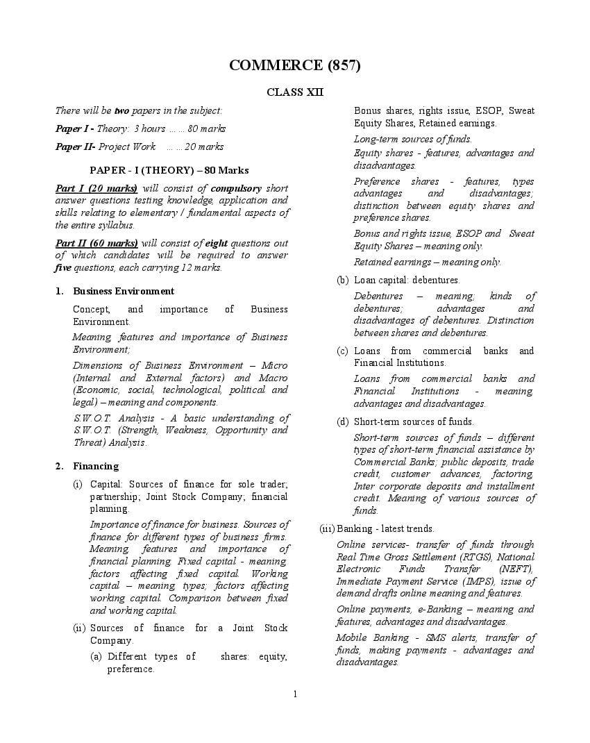 ISC Class 12 Syllabus 2022 Commerce - Page 1