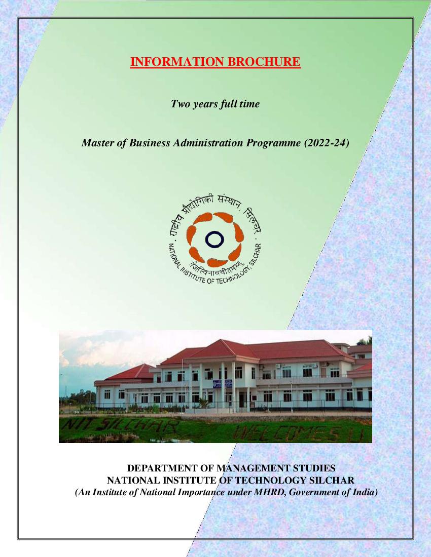 NIT Silchar MBA Admission 2022 Information Brochure