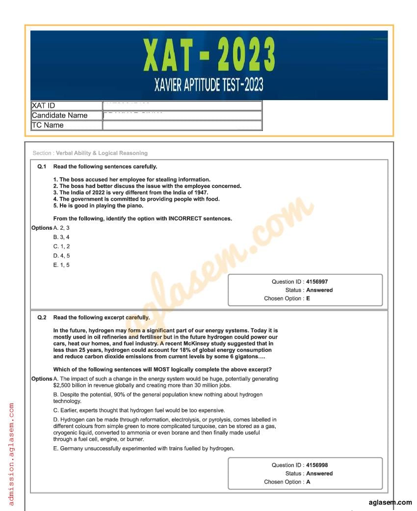 XAT 2023 Question Paper with Answers - Page 1