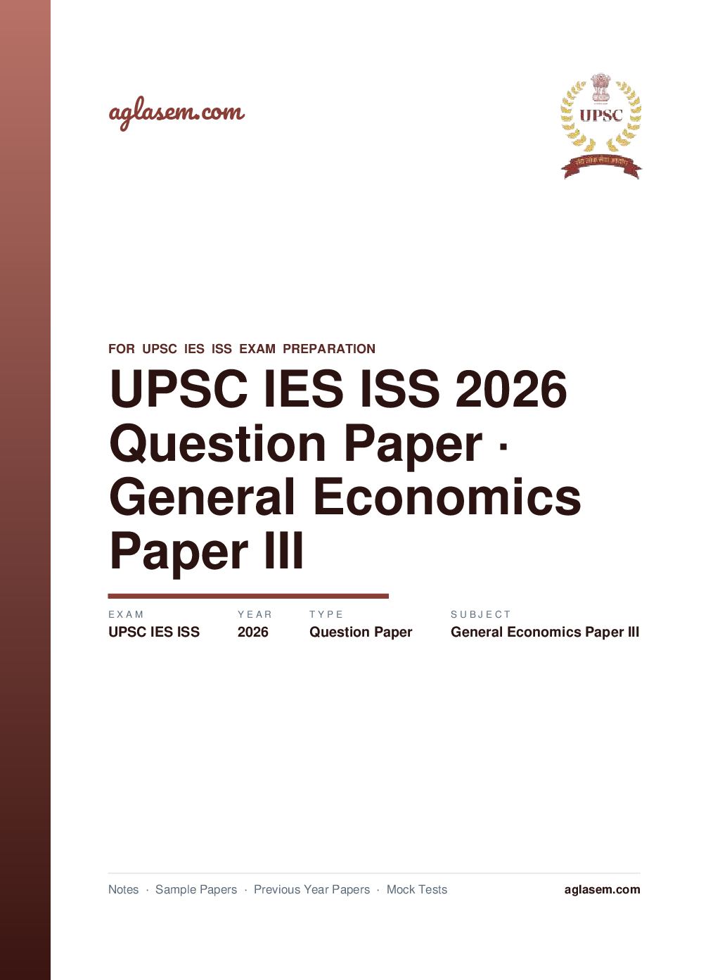 UPSC IES ISS 2026 Question Paper for General Economics Paper III - Page 1 of 5