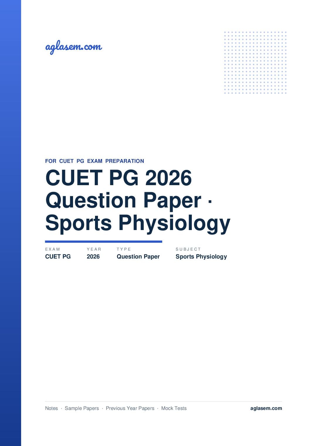 CUET PG 2026 Question Paper Sports - Physiology - Page 1 of 63