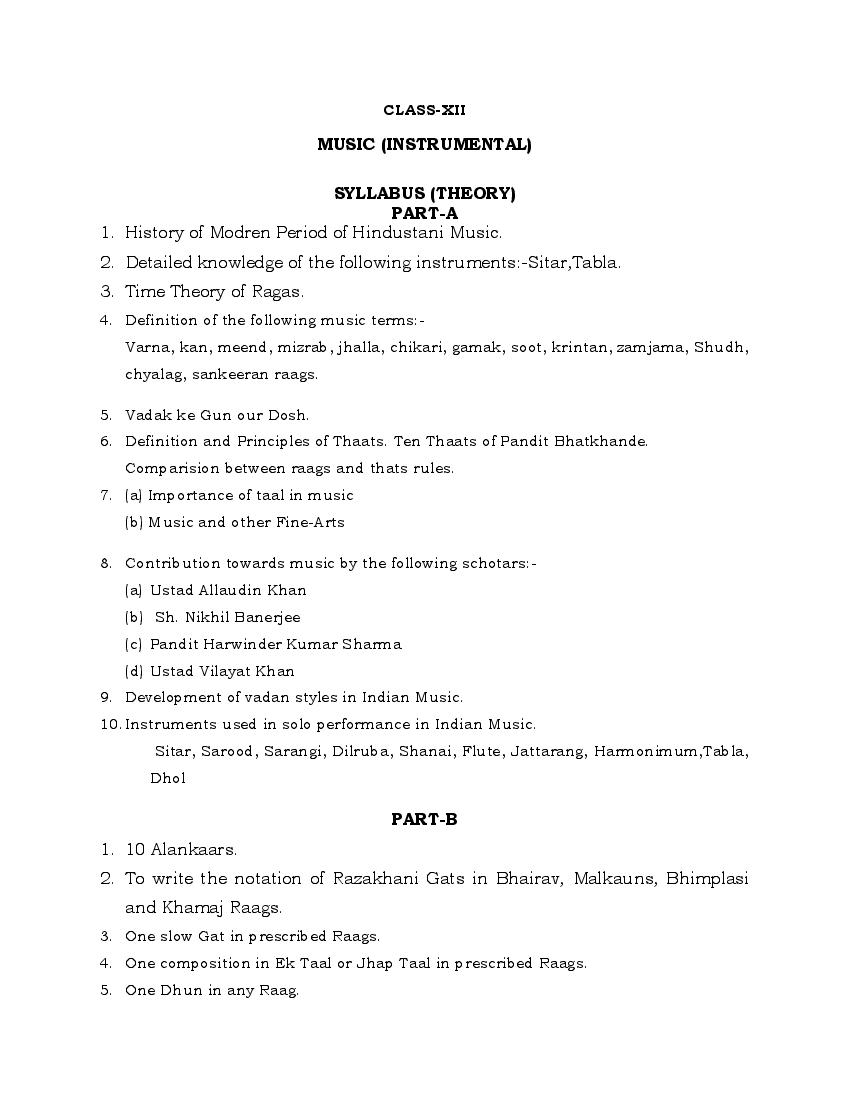 PSEB Syllabus 2021-22 for Class 12 Music Instrumental - Page 1