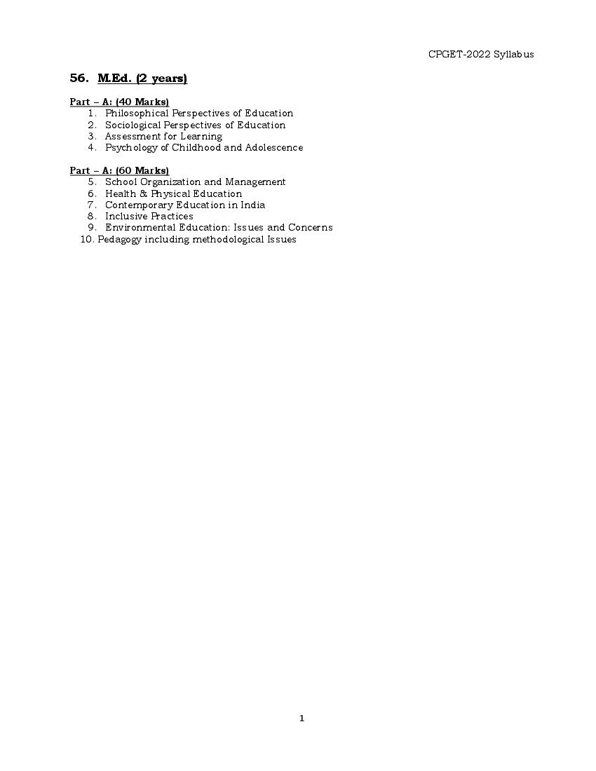TS CPGET 2022 Syllabus M.Ed - Page 1