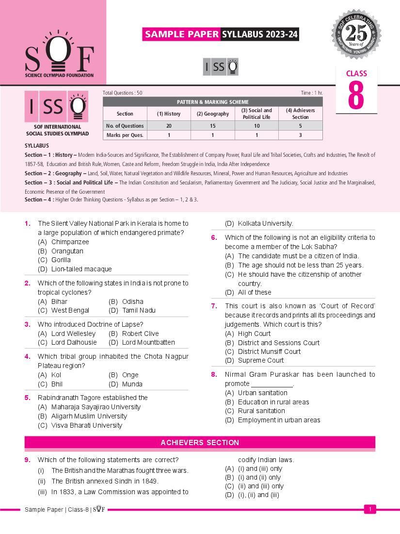 SOF ISSO Sample Papers 2024 Class 8 - Page 1