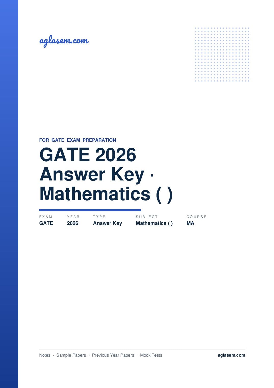 GATE 2026 Answer Key Mathematics (MA) - Page 1 of 3