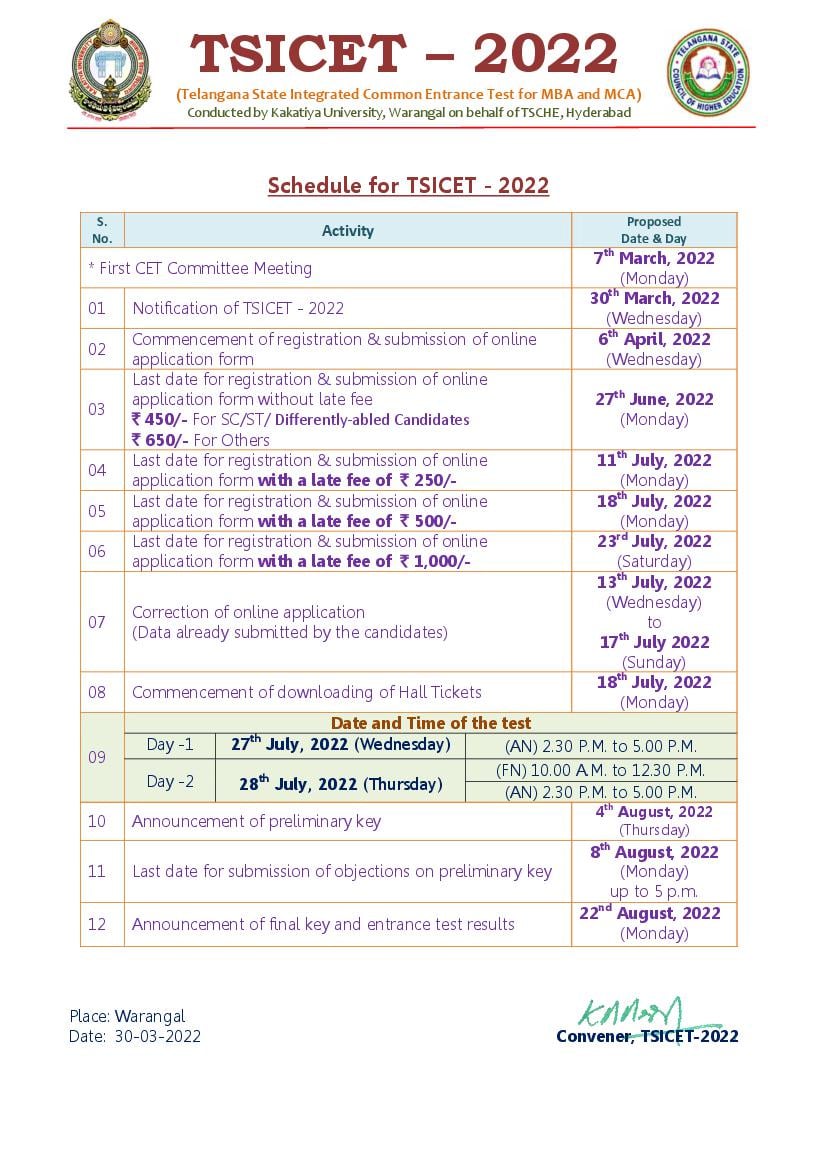 TS ICET 2022 Important Dates - Page 1