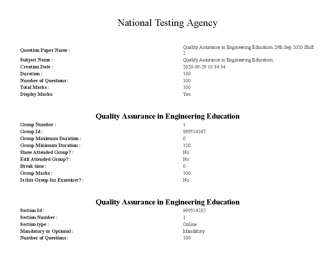 SWAYAM 2020 Question Paper Quality Assurance in Engineering Education - Page 1 of 51