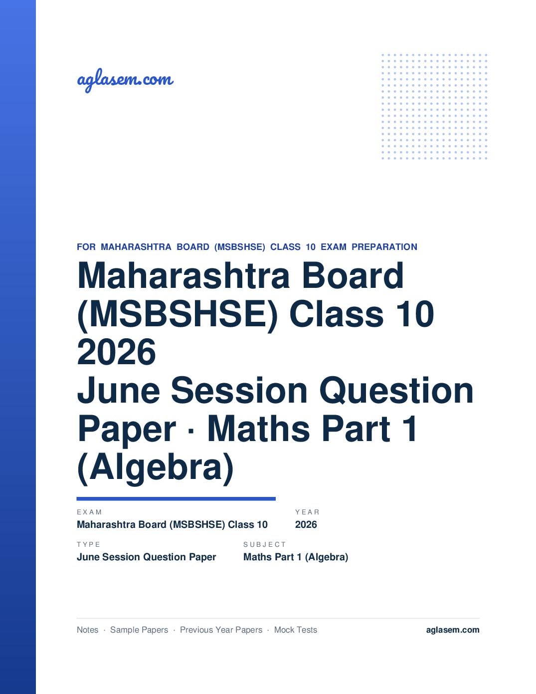 MH 10th Question Paper June 2026 Maths Part 1 (Algebra) - Page 1 of 5