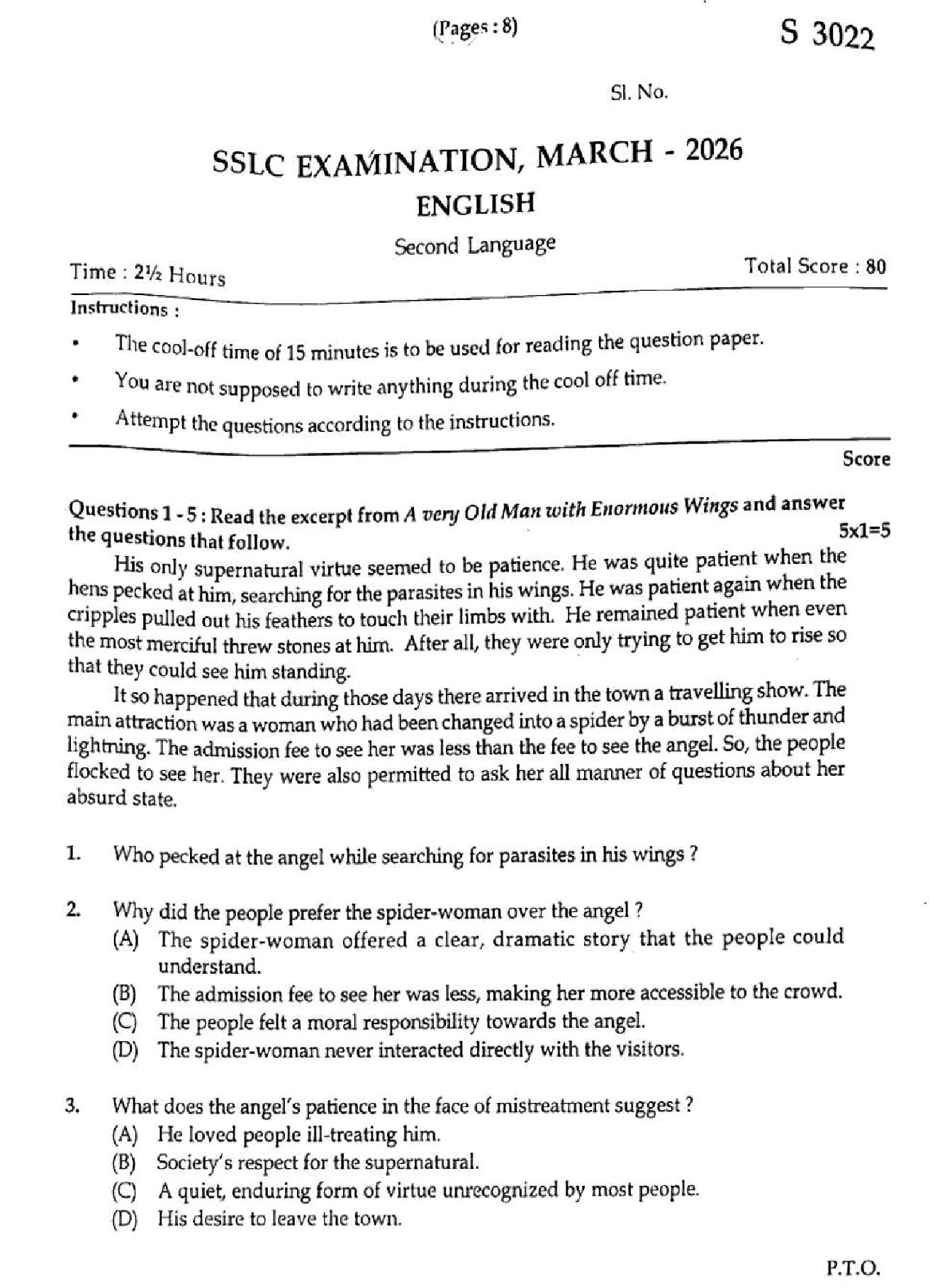 Kerala SSLC English Question Paper 2026 PDF – Download Previous Year Papers 2025, 2024