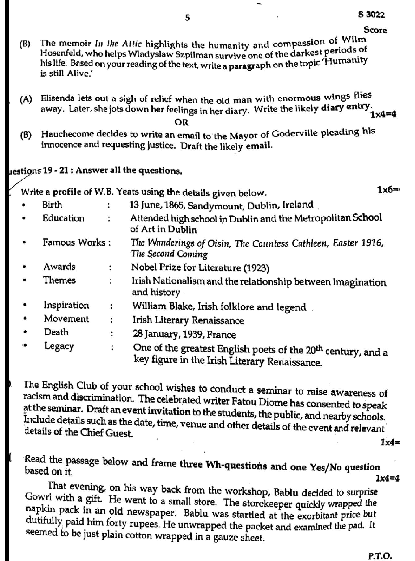 Kerala SSLC English Question Paper 2026 PDF – Download Previous Year Papers 2025, 2024
