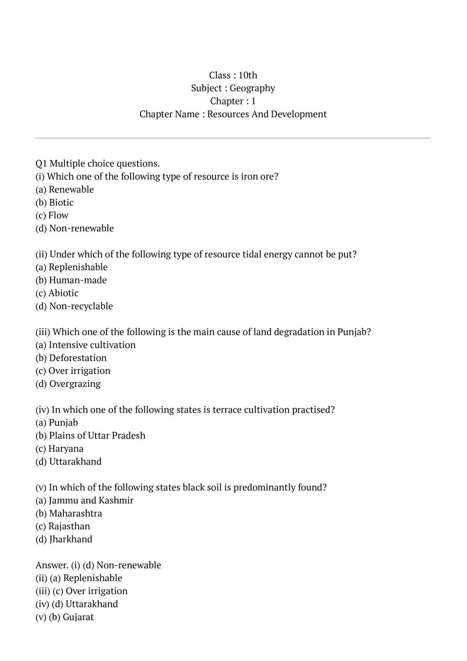 ncert class 10 social science geography chapter 1 extra questions