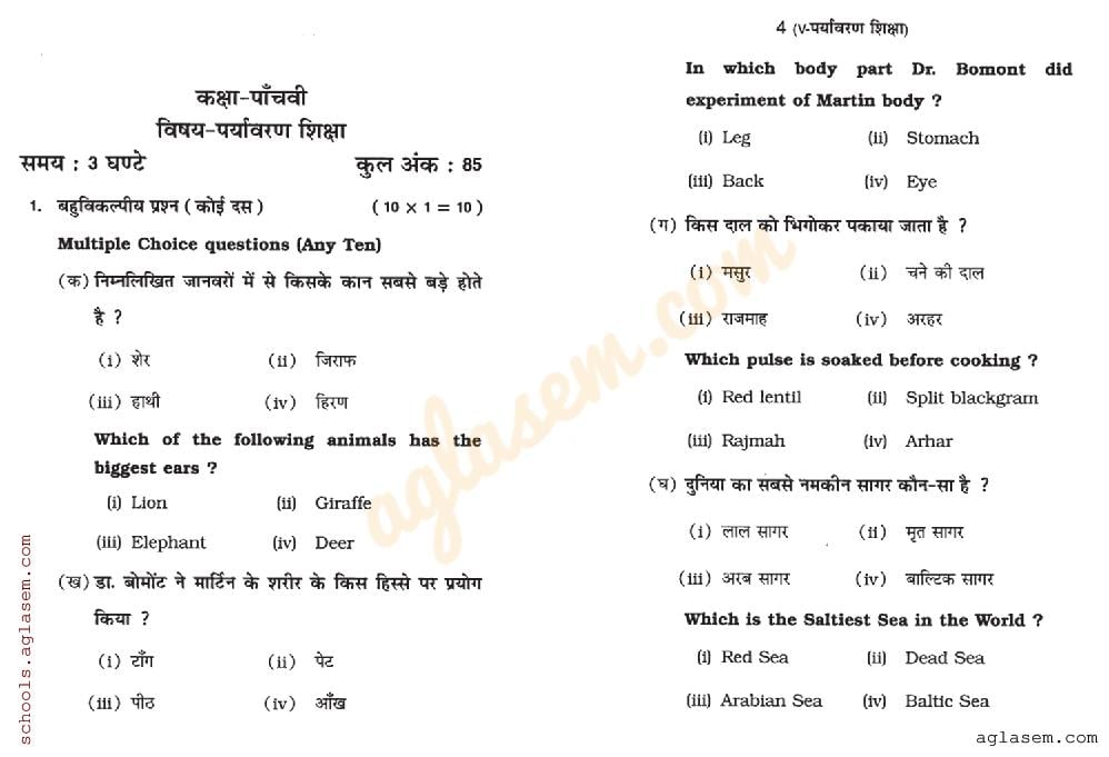 HP Board Class 5 Question Paper 2021 EVS - Page 1