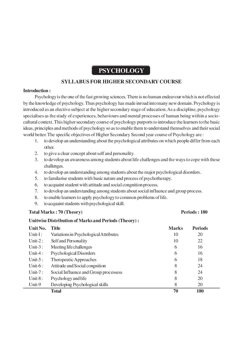 AHSEC 2nd Year Syllabus Psychology - Page 1