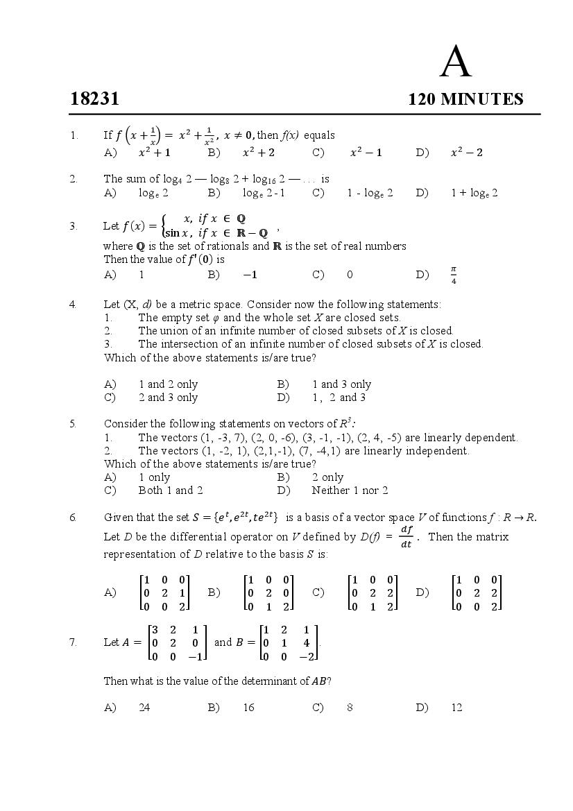 Kerala SET 2018 Feb Question Paper Statistics - Page 1 of 13