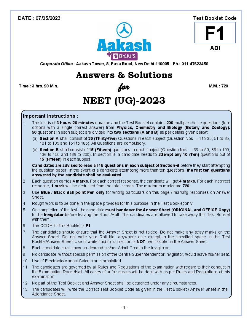 NEET 2023 Solutions by Aakash - Page 1