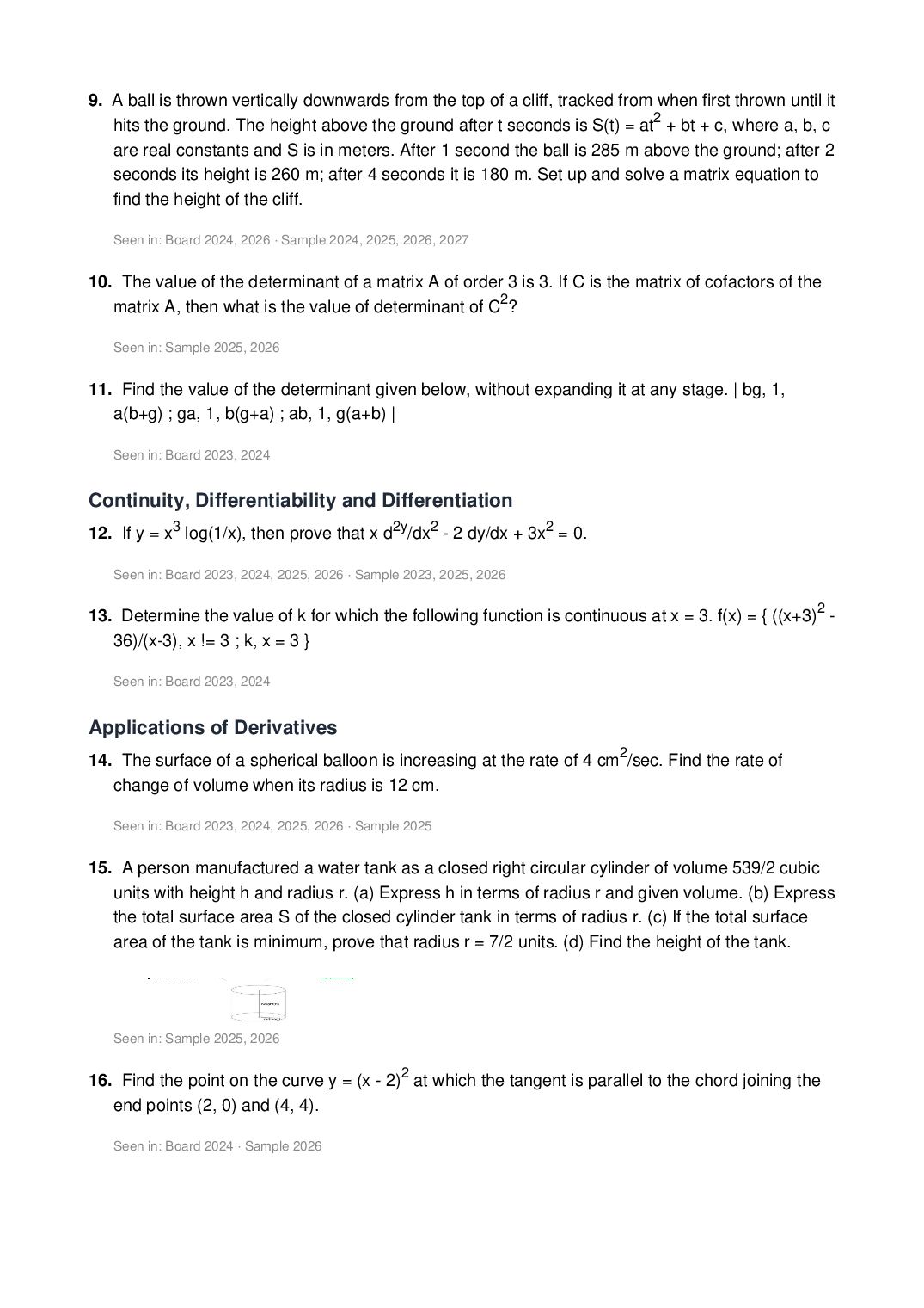 ISC Class 12 Mathematics Important Questions 2027 (PDF)