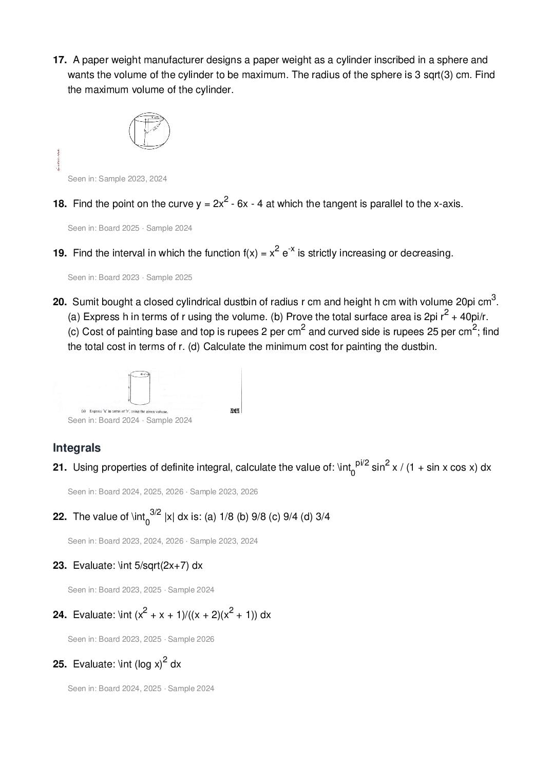 ISC Class 12 Mathematics Important Questions 2027 (PDF)