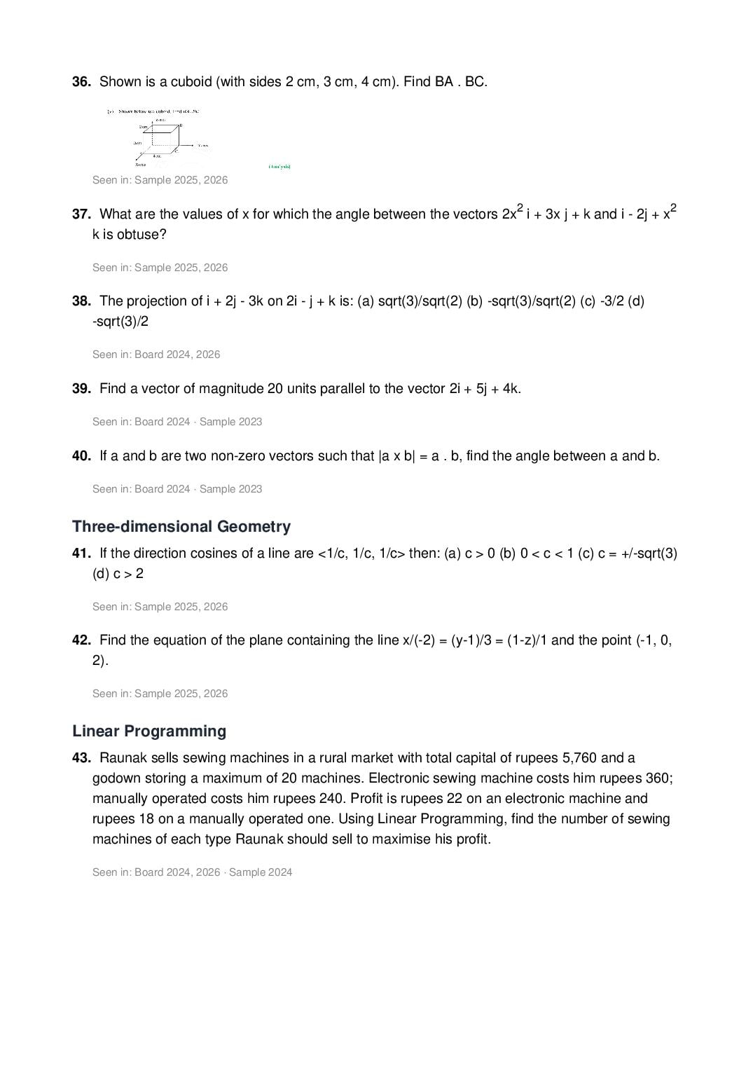 ISC Class 12 Mathematics Important Questions 2027 (PDF)