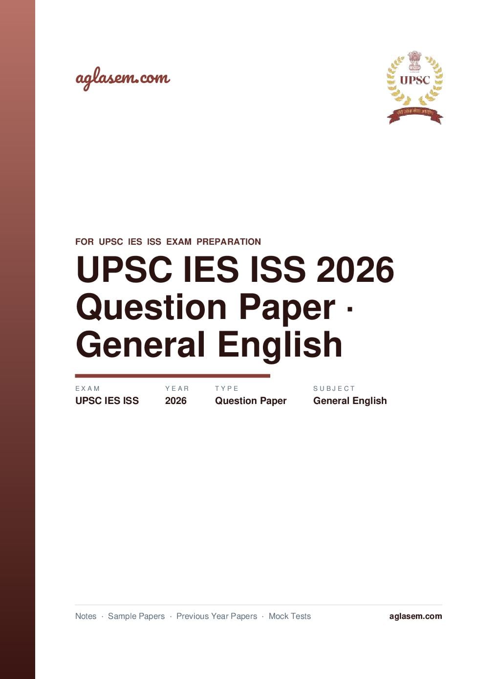 UPSC IES ISS 2026 Question Paper for General English - Page 1 of 5