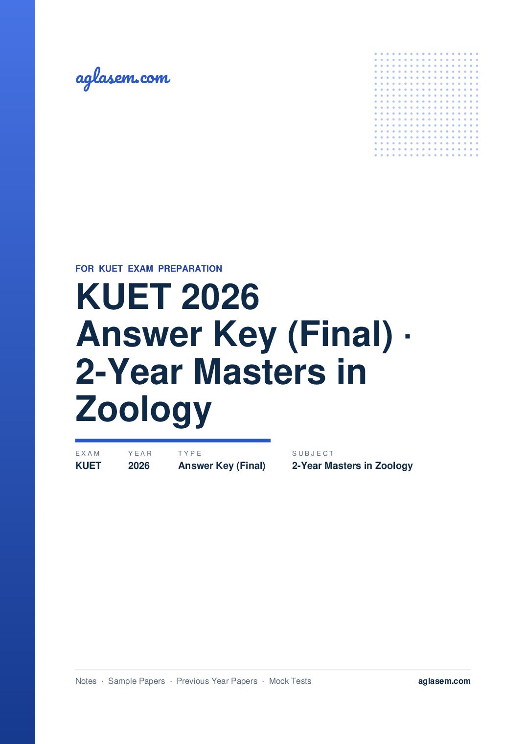 KUET 2026 Answer Key (Final) 2-Year Masters in Zoology - Page 1 of 5