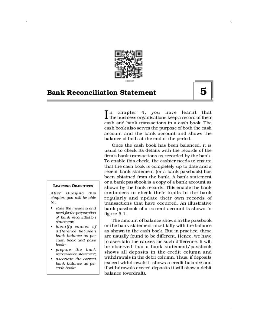 NCERT Book Class 11 Accountancy Chapter 5 Bank Reconciliation Statement - Page 1