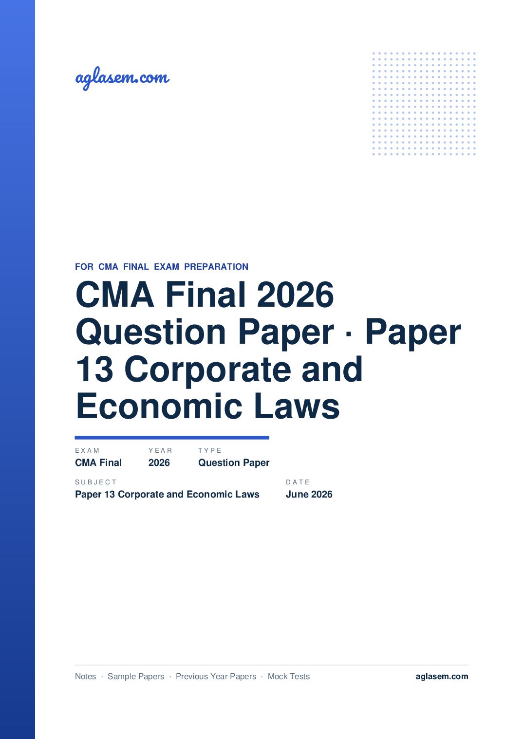 CMA Final June 2026 Question Paper Paper 13 Corporate and Economic Laws - Page 1 of 9