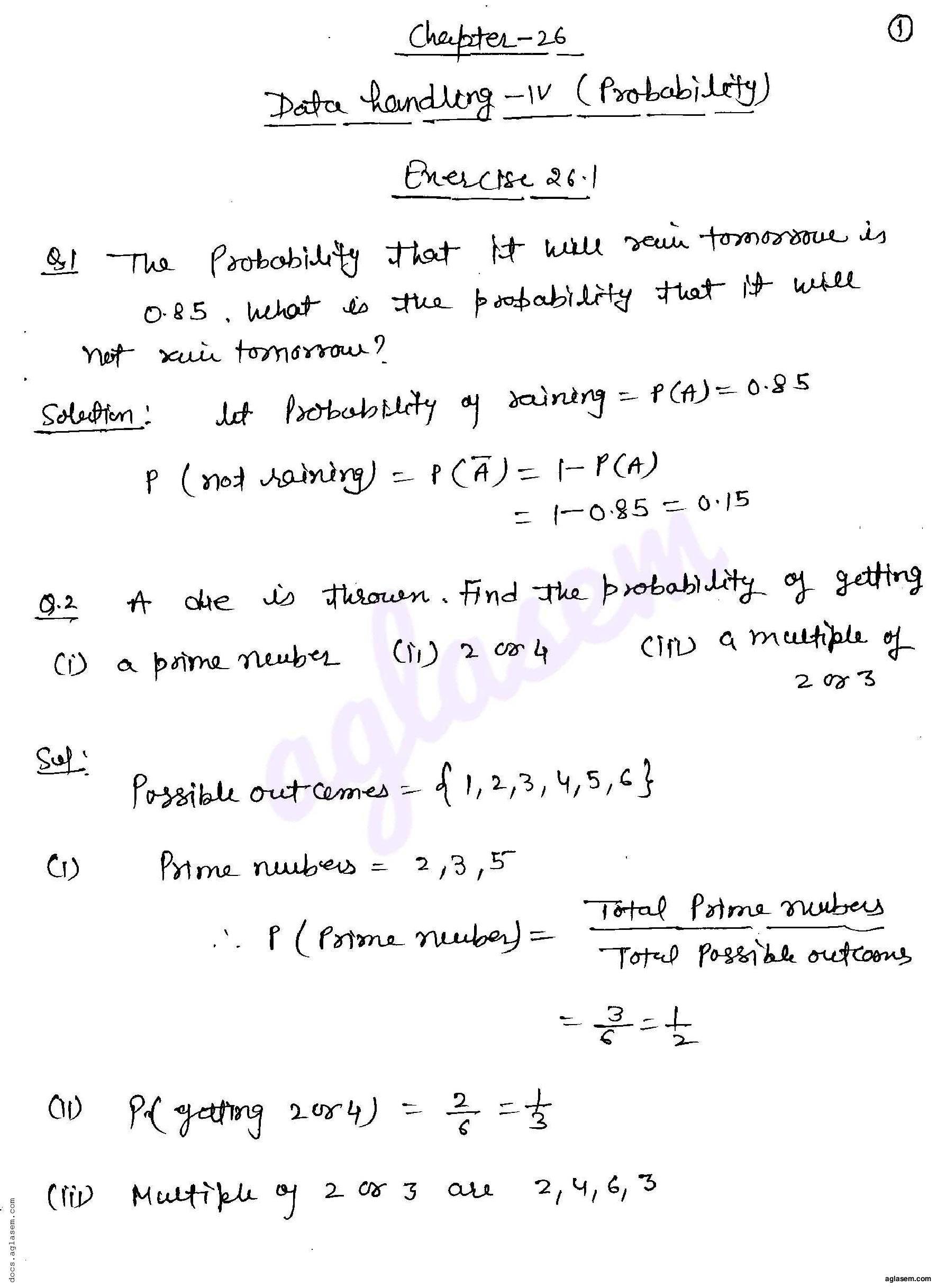RD Sharma Solutions Class 8 Chapter 26 Data Handling IV Probability Exercise 26.1 - Page 1