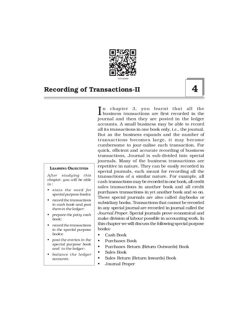 NCERT Book Class 11 Accountancy Chapter 4 Recording of Transactions - II - Page 1