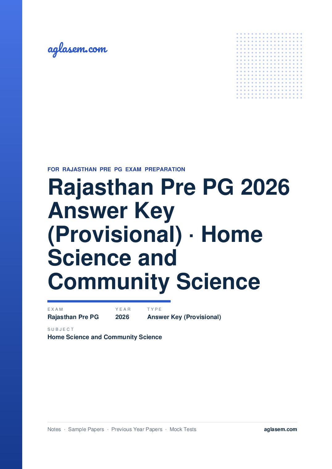 Rajasthan Pre PG 2026 Answer Key (Provisional) Home Science and Community Science - Page 1 of 2