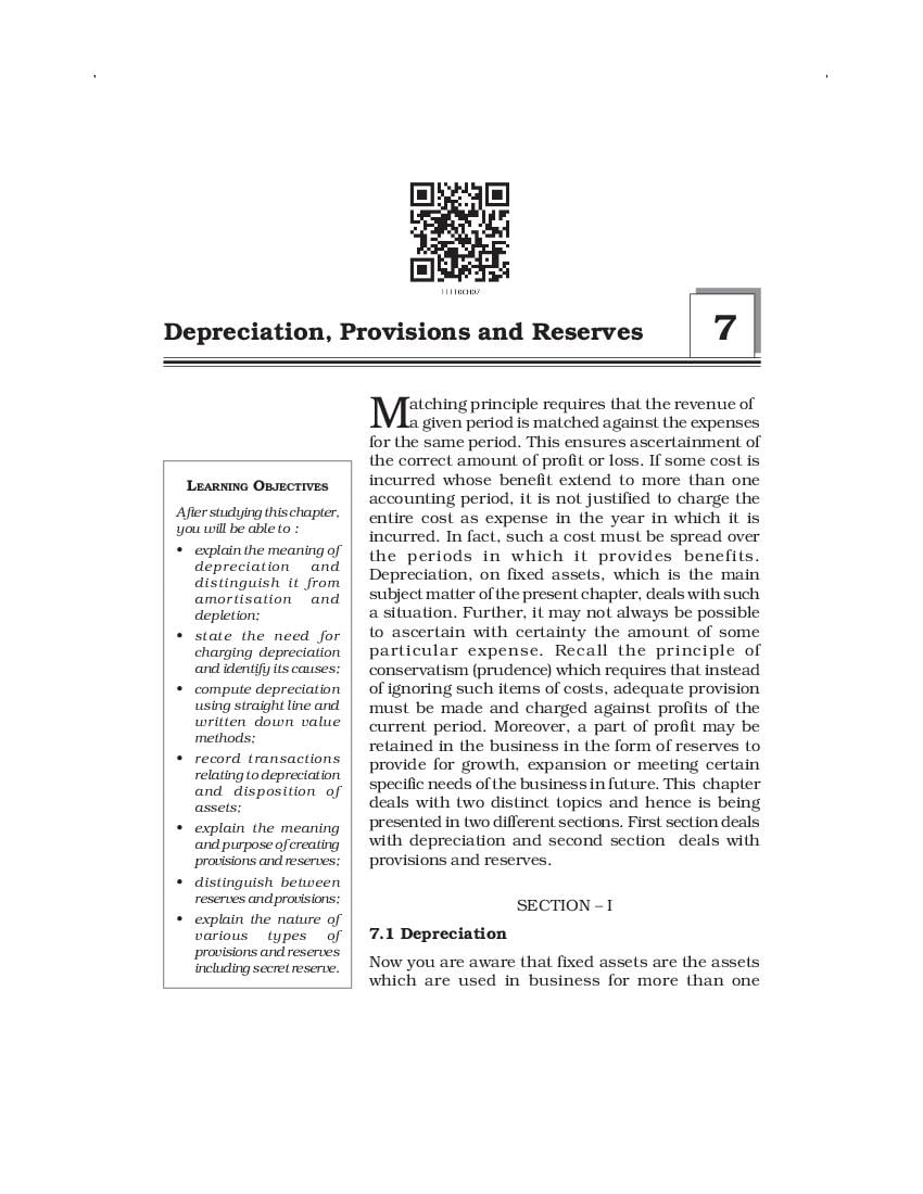 NCERT Book Class 11 Accountancy Chapter 7 Depreciation, Provisions and Reserves - Page 1